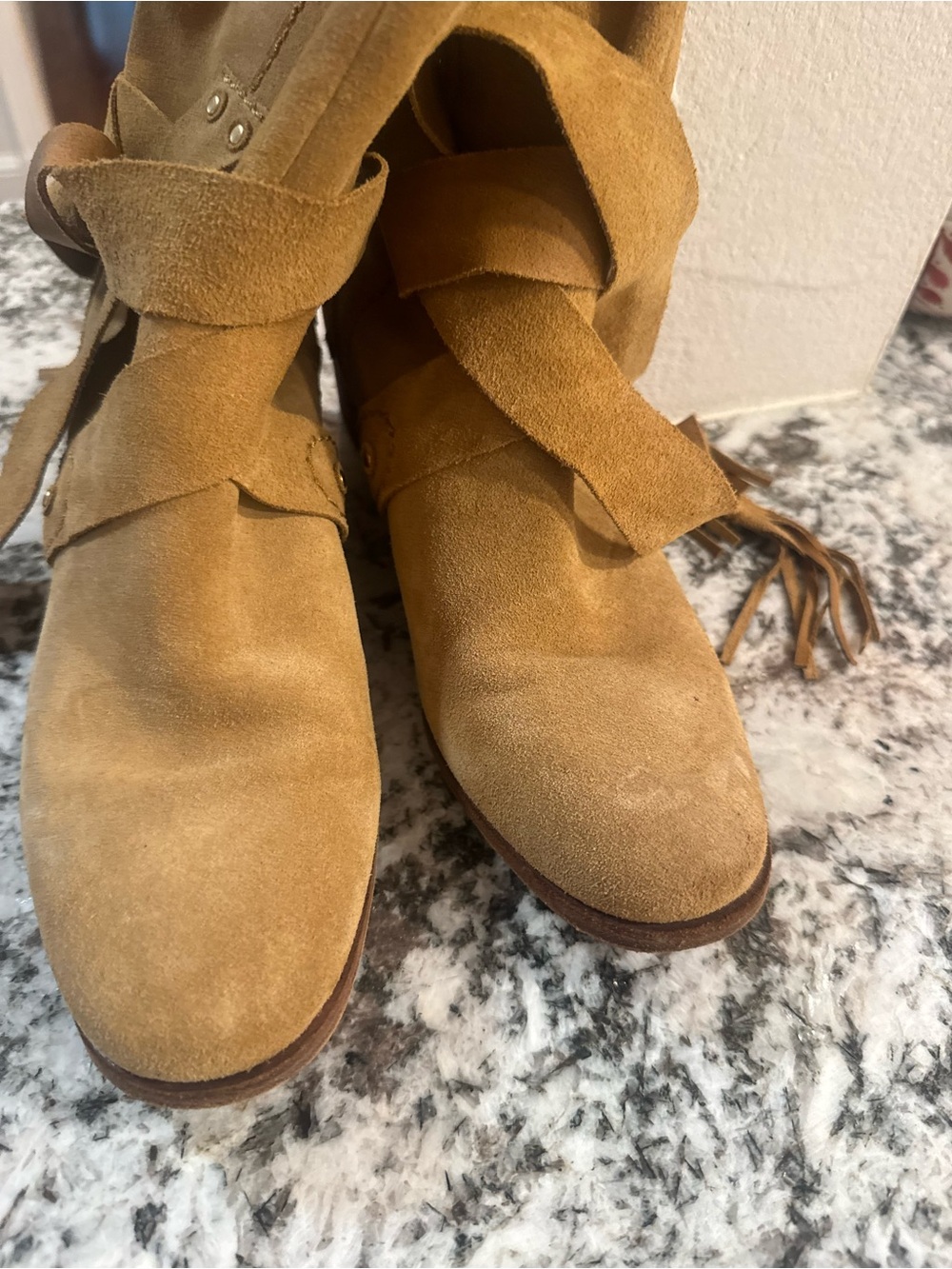 See By Chloe Suede Wrap Ankle Boots in Camel Brown